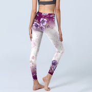 Buddha Stones Purple Floral Print Gym Leggings Women's Yoga Pants - image 5