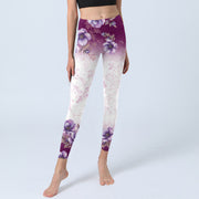 Buddha Stones Purple Floral Print Gym Leggings Women's Yoga Pants - image 6