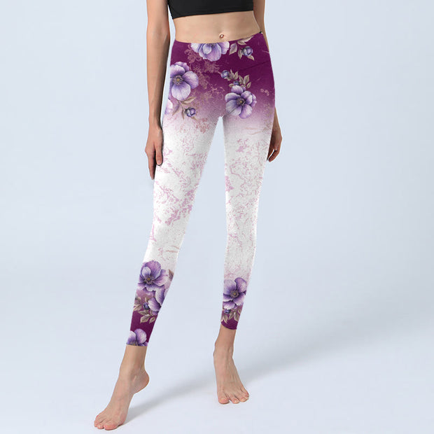 Buddha Stones Purple Floral Print Gym Leggings Women's Yoga Pants - image 6