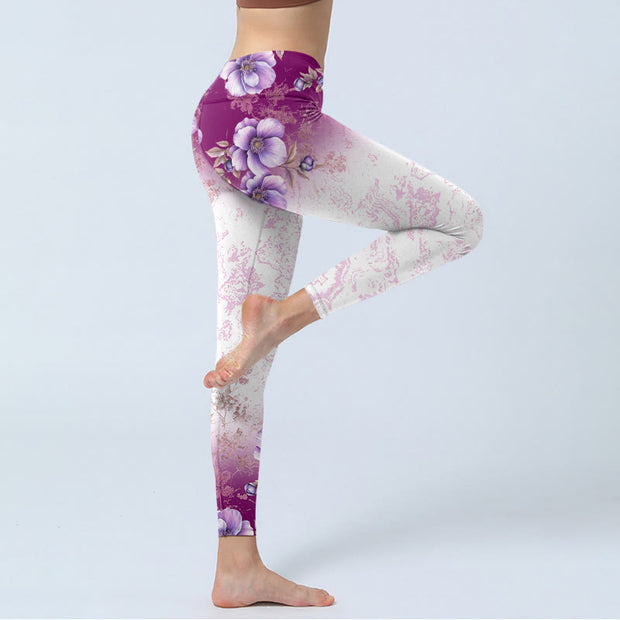 Buddha Stones Purple Floral Print Gym Leggings Women's Yoga Pants - image 4