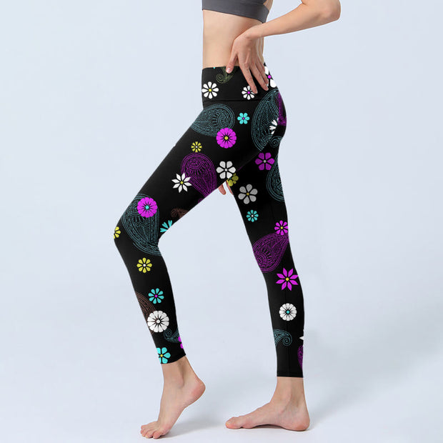 Buddha Stones Colorful Cashew Flower Print Gym Leggings Women's Yoga Pants - image 3