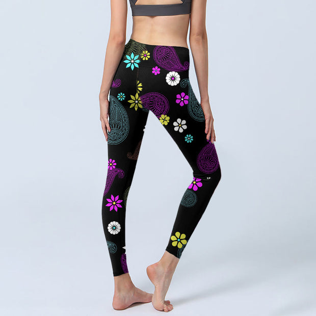 Buddha Stones Colorful Cashew Flower Print Gym Leggings Women's Yoga Pants - image 5
