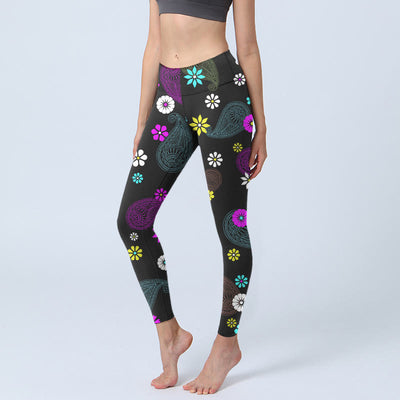 Buddha Stones Colorful Cashew Flower Print Gym Leggings Women's Yoga Pants