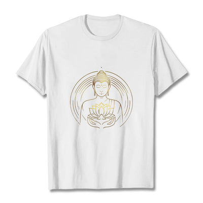 Buddha Stones Golden Buddha Holding A Lotus Flower Tee T-shirt