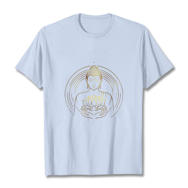 Buddha Stones Golden Buddha Holding A Lotus Flower Tee T-shirt