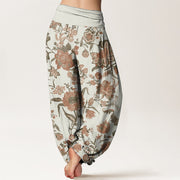 Buddha Stones Pure Cotton Sunflower Pattern Women's Elastic Waist Harem Pants