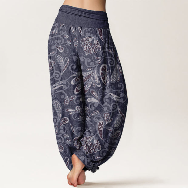 Buddha Stones Pure Cotton Casual Flower Petals Design Women's Elastic Waist Harem Pants