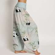 Buddha Stones Pure Cotton Panda Bamboo Pattern Women's Elastic Waist Harem Pants
