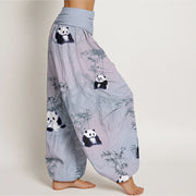 Buddha Stones Pure Cotton Panda Bamboo Pattern Women's Elastic Waist Harem Pants