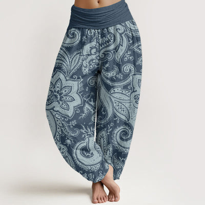 Buddha Stones Pure Cotton Flowers Paisley Patterns Women's Elastic Waist Harem Pants