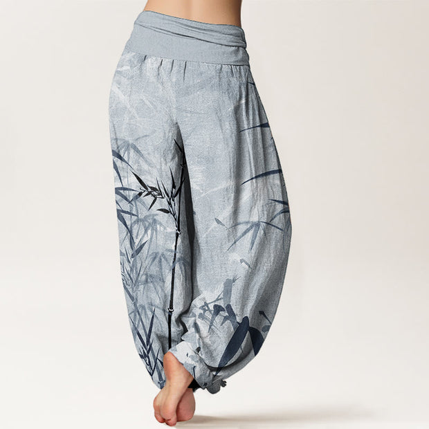 Buddha Stones Pure Cotton Casual Bamboo Leaves Women's Elastic Waist Harem Pants