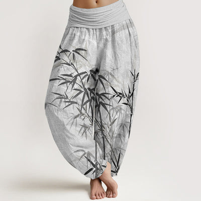 Buddha Stones Pure Cotton Casual Bamboo Leaves Women's Elastic Waist Harem Pants