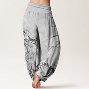 Buddha Stones Pure Cotton Casual Bamboo Leaves Women's Elastic Waist Harem Pants