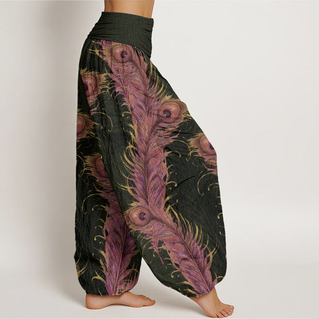 Buddha Stones Pure Cotton Bright Phoenix Pattern Women's Elastic Waist Harem Pants