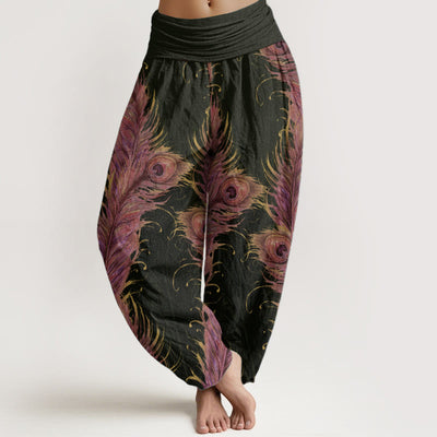 Buddha Stones Pure Cotton Bright Phoenix Pattern Women's Elastic Waist Harem Pants
