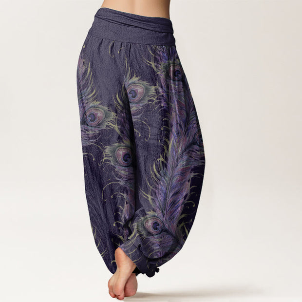 Buddha Stones Pure Cotton Bright Phoenix Pattern Women's Elastic Waist Harem Pants