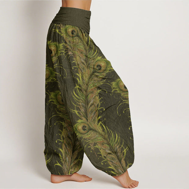 Buddha Stones Pure Cotton Bright Phoenix Pattern Women's Elastic Waist Harem Pants