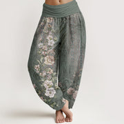 Buddha Stones Pure Cotton Ethnic Floral Ethnic Totem Pattern Women's Elastic Waist Harem Pants