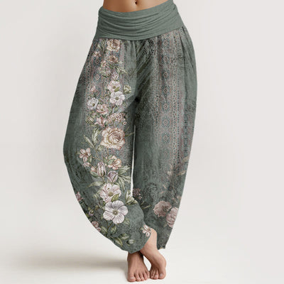 Buddha Stones Pure Cotton Ethnic Floral Ethnic Totem Pattern Women's Elastic Waist Harem Pants
