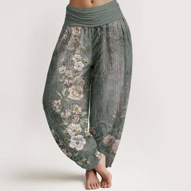 Buddha Stones Pure Cotton Ethnic Floral Ethnic Totem Pattern Women's Elastic Waist Harem Pants