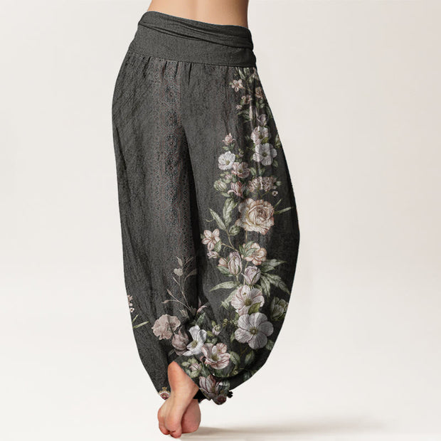 Buddha Stones Pure Cotton Ethnic Floral Ethnic Totem Pattern Women's Elastic Waist Harem Pants
