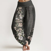 Buddha Stones Pure Cotton Ethnic Floral Ethnic Totem Pattern Women's Elastic Waist Harem Pants