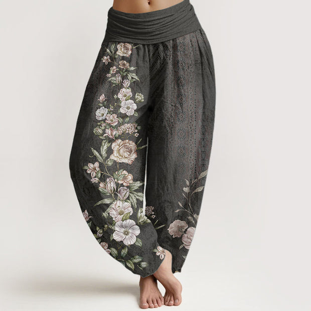 Buddha Stones Pure Cotton Ethnic Floral Ethnic Totem Pattern Women's Elastic Waist Harem Pants