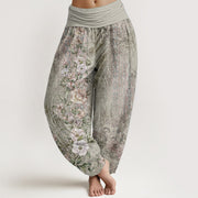 Buddha Stones Pure Cotton Ethnic Floral Ethnic Totem Pattern Women's Elastic Waist Harem Pants