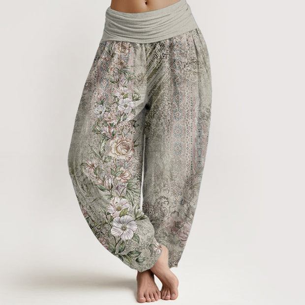 Buddha Stones Pure Cotton Ethnic Floral Ethnic Totem Pattern Women's Elastic Waist Harem Pants