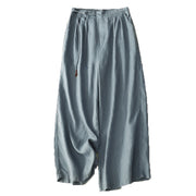 Buddha Stones Spring Casual Solid Color Drawstring Design  Women's Cotton Linen 7-8 Length Wide Leg Pants With Pockets