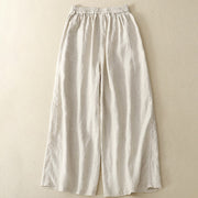 Buddha Stones Spring Casual Solid Color Drawstring Design  Women's Cotton Linen 7-8 Length Wide Leg Pants With Pockets