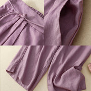 Buddha Stones Spring Casual Solid Color Drawstring Design  Women's Cotton Linen 7-8 Length Wide Leg Pants With Pockets