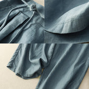 Buddha Stones Spring Casual Solid Color Drawstring Design  Women's Cotton Linen 7-8 Length Wide Leg Pants With Pockets