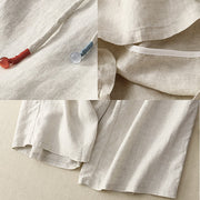 Buddha Stones Spring Casual Solid Color Drawstring Design  Women's Cotton Linen 7-8 Length Wide Leg Pants With Pockets