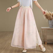 Buddha Stones Spring Vintage Printing Plant Pattern Double Layer Design Women's Cotton Wide Leg Pants With Pockets