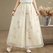 Buddha Stones Spring Vintage Printing Plant Pattern Double Layer Design Women's Cotton Wide Leg Pants With Pockets