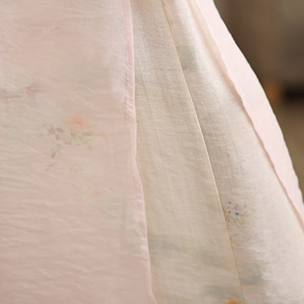 Buddha Stones Spring Vintage Printing Plant Pattern Double Layer Design Women's Cotton Wide Leg Pants With Pockets