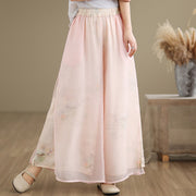 Buddha Stones Spring Vintage Printing Plant Pattern Double Layer Design Women's Cotton Wide Leg Pants With Pockets