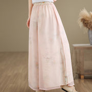 Buddha Stones Spring Vintage Printing Plant Pattern Double Layer Design Women's Cotton Wide Leg Pants With Pockets