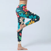 Buddha Stones Colorful Flower Pattern Print Gym Leggings Women's Yoga Pants