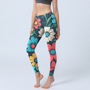 Buddha Stones Colorful Flower Pattern Print Gym Leggings Women's Yoga Pants - Black - US18，UK/AU22，EU50 (4XL) - image 1