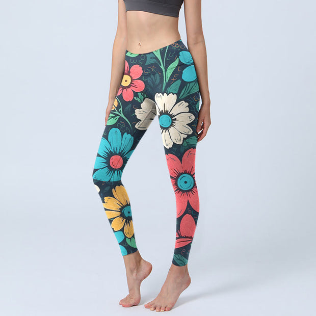 Buddha Stones Colorful Flower Pattern Print Gym Leggings Women's Yoga Pants - Black - US18，UK/AU22，EU50 (4XL) - image 1