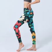 Buddha Stones Colorful Flower Pattern Print Gym Leggings Women's Yoga Pants