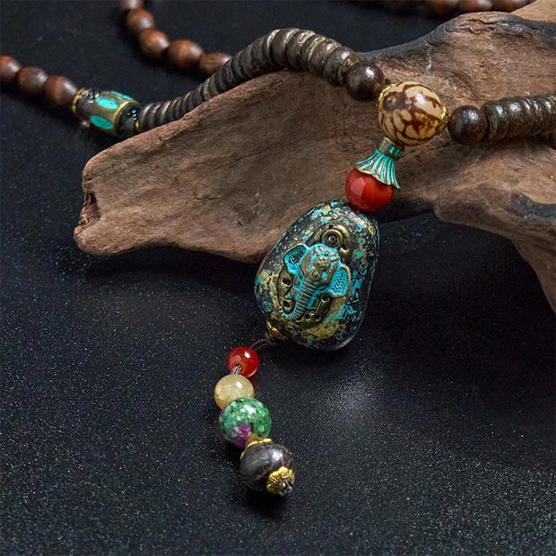 FREE Today: Peace and Protection Tibetan Handmade Wenge Wood Dzi Bead Elephant Head Necklace Pendant