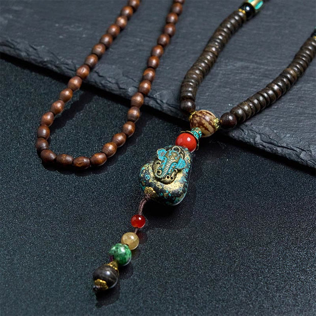 FREE Today: Peace and Protection Tibetan Handmade Wenge Wood Dzi Bead Elephant Head Necklace Pendant