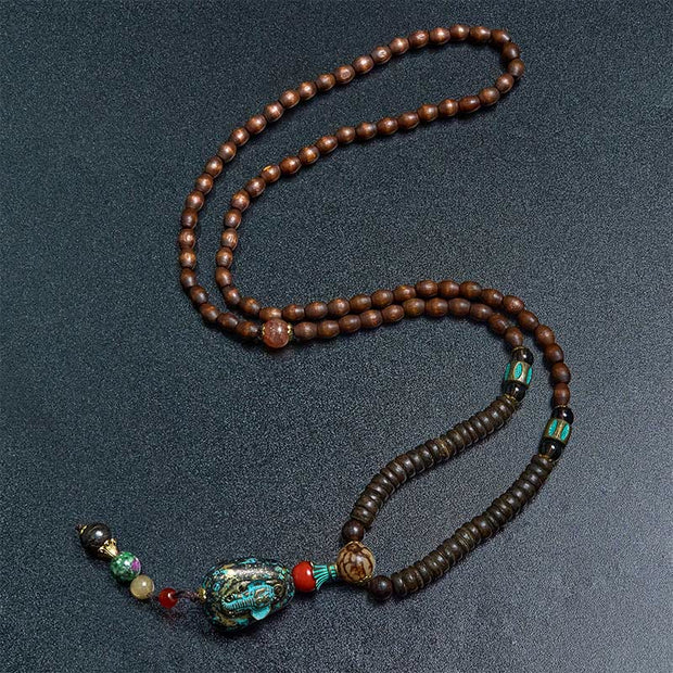 FREE Today: Peace and Protection Tibetan Handmade Wenge Wood Dzi Bead Elephant Head Necklace Pendant