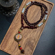 FREE Today: Peace and Creativity Tibetan Handmade Wood Beads Om Mani Padme Hum Samantabhadra Bodhisattva Necklace Pendant