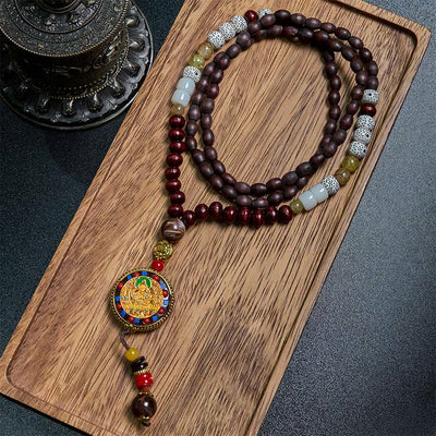 FREE Today: Peace and Creativity Tibetan Handmade Wood Beads Om Mani Padme Hum Samantabhadra Bodhisattva Necklace Pendant