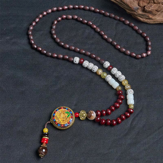FREE Today: Peace and Creativity Tibetan Handmade Wood Beads Om Mani Padme Hum Samantabhadra Bodhisattva Necklace Pendant