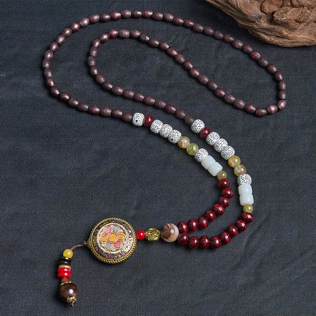 FREE Today: Peace and Creativity Tibetan Handmade Wood Beads Om Mani Padme Hum Samantabhadra Bodhisattva Necklace Pendant